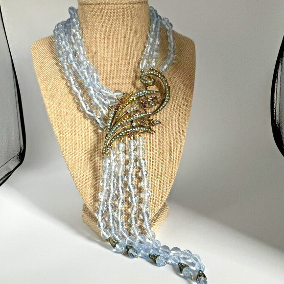HEIDI DAUS Waterfall Aquamarine Multi Strand Drop Lavalier Necklace - Picture 1 of 7